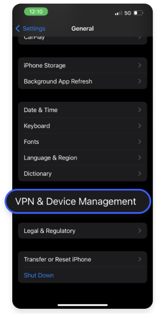 iOS - Správa VPN a zařízení