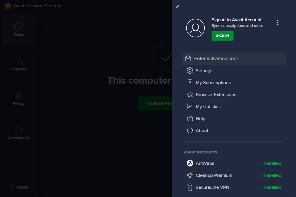 Avast aktivácia v programe