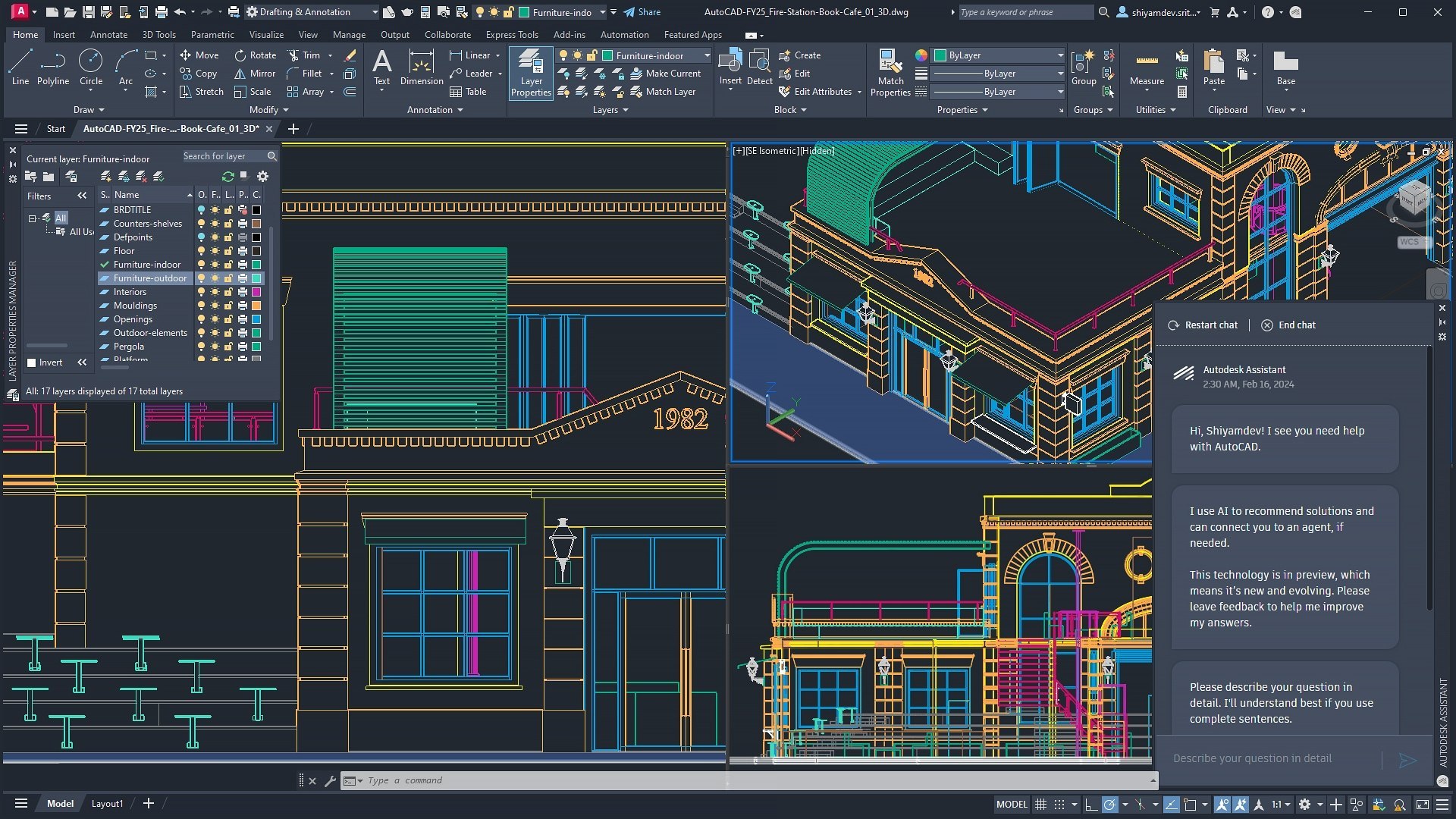 Autodesk AutoCAD 2025 obrázek z programu v popisu produktu.