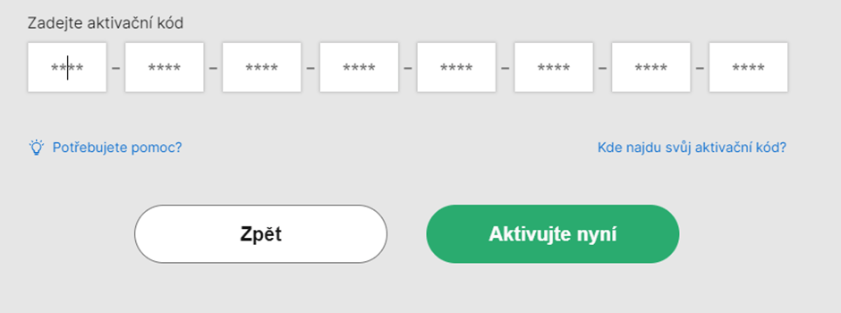 Zadání aktivačního klíče Nero