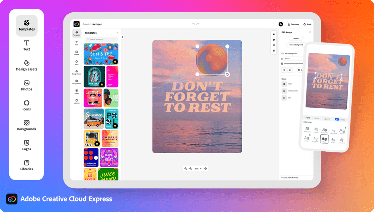 Adobe Express Premium - 1 rok obrázek v popisu produktu.