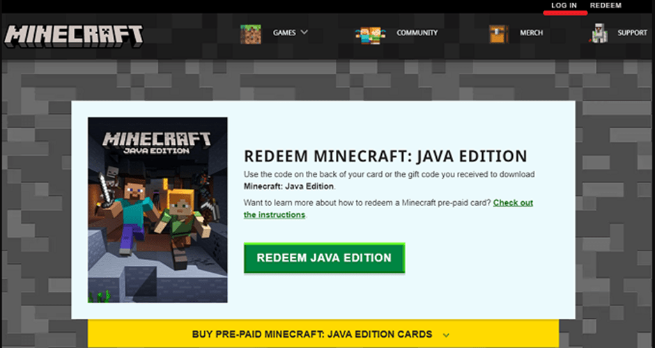 Minecraft aktivační stránka