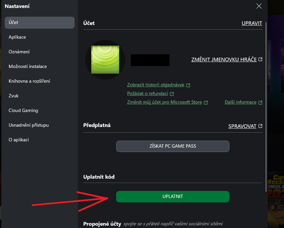 Xbox Game Pass uplatnění kódu