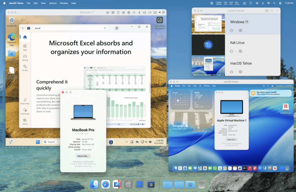 Parallels Desktop 26 obrázek z programu v popisu produktu.